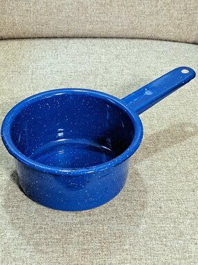 Blue Speckled Enamel Camping Saucepan